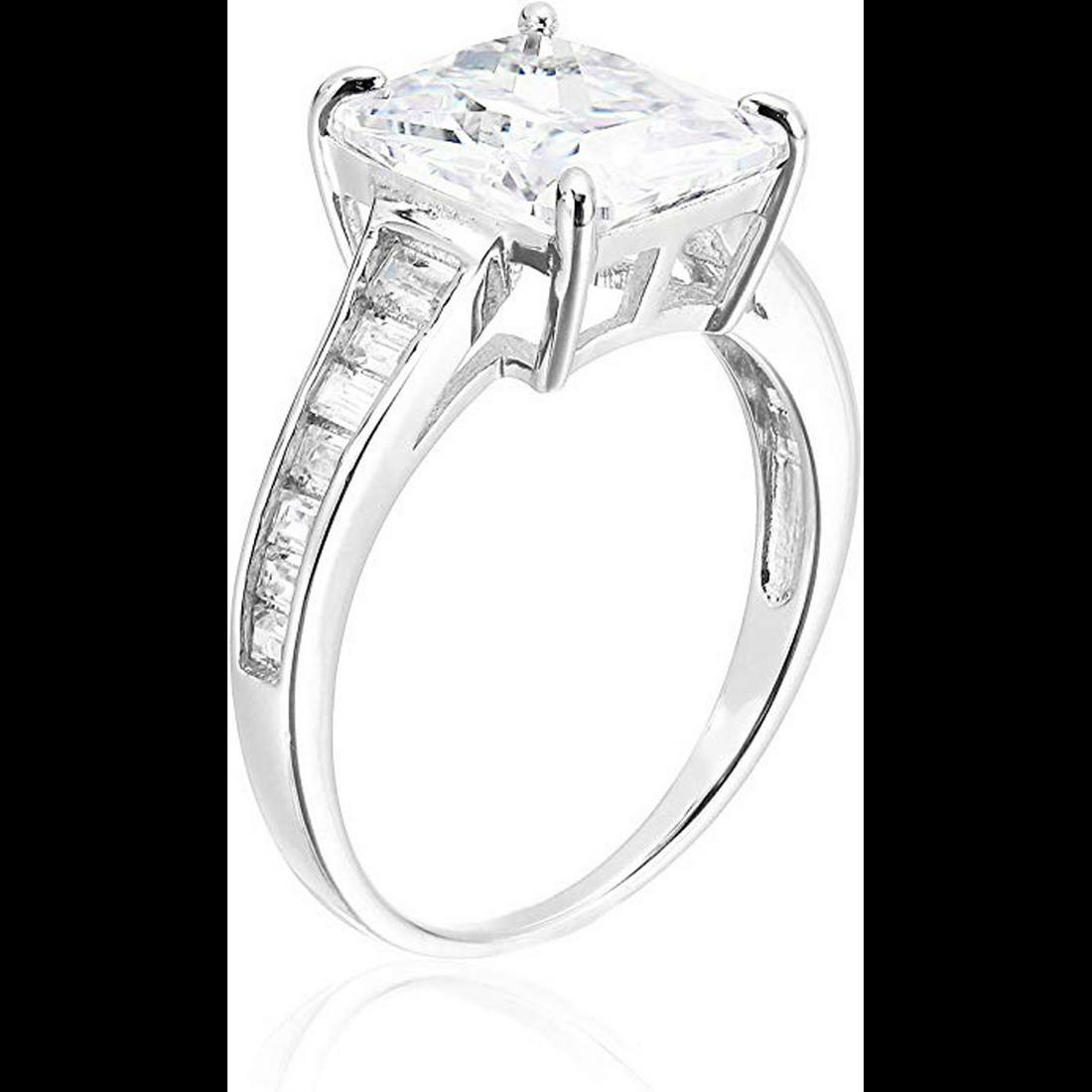 Sterling Silver Rhodium Emerald Cut Engagement Ring: Sterling Silver Rhodium Emerald Cut Engagement Ring Size 9 . .. Decadence Sterling Silver Rhodium Emerald Cut Engagement Ring With COA.