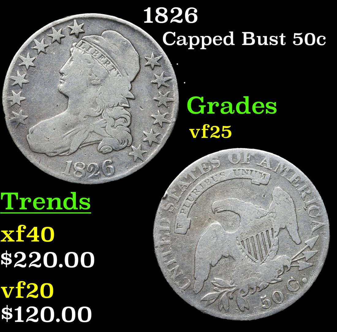 1826 Capped Bust Half Dollar 50c Grades vf+ (1 of 3)