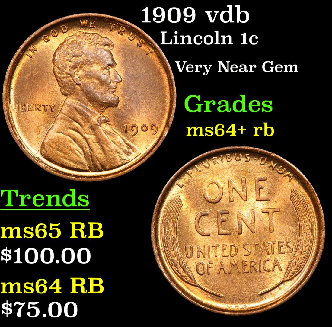 1909 vdb Lincoln Cent 1c Grades Choice+ Unc RB (1 of 3)