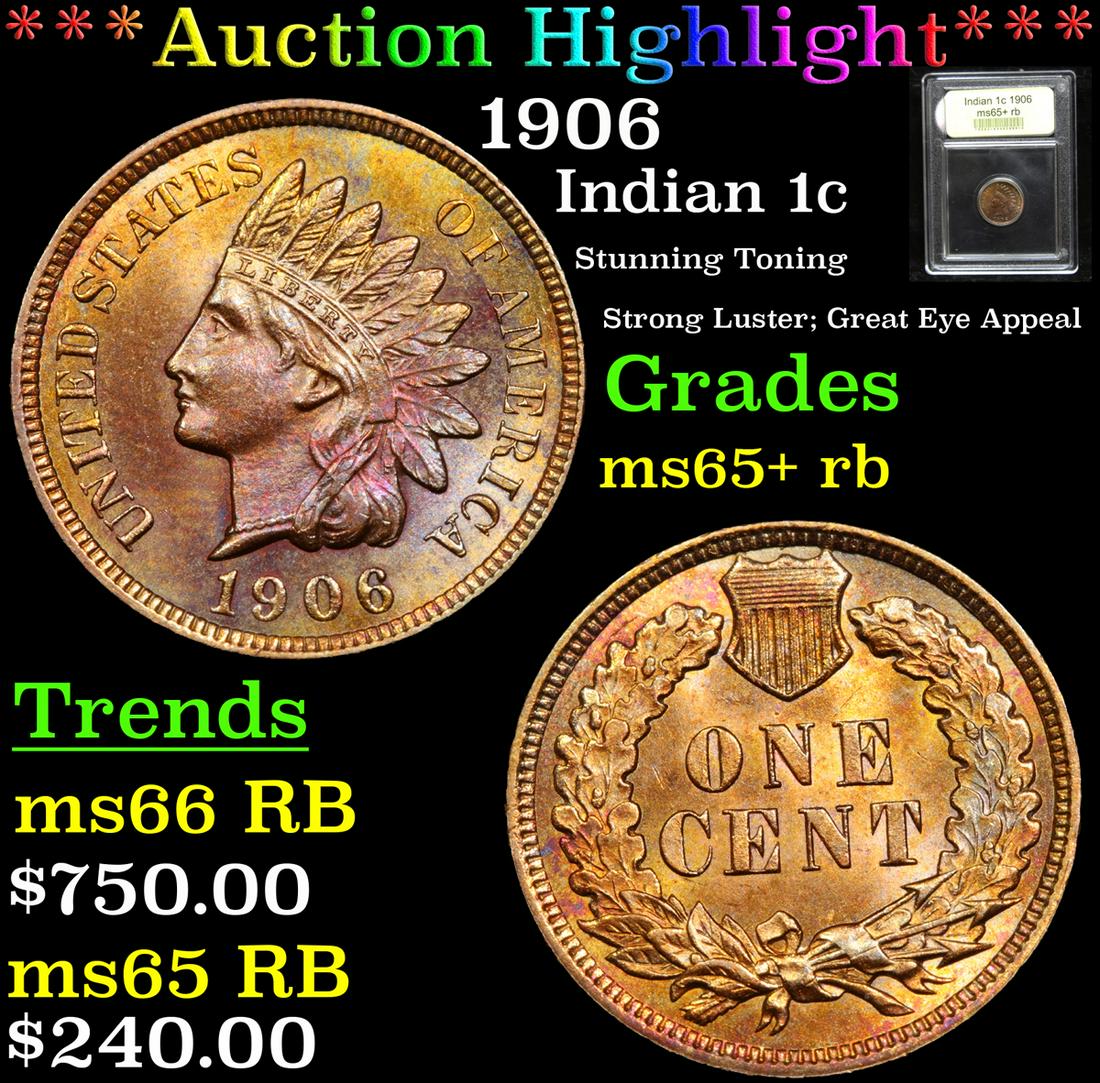 ***Auction Highlight*** 1906 Indian Cent 1c Graded Gem+ (1 of 5)