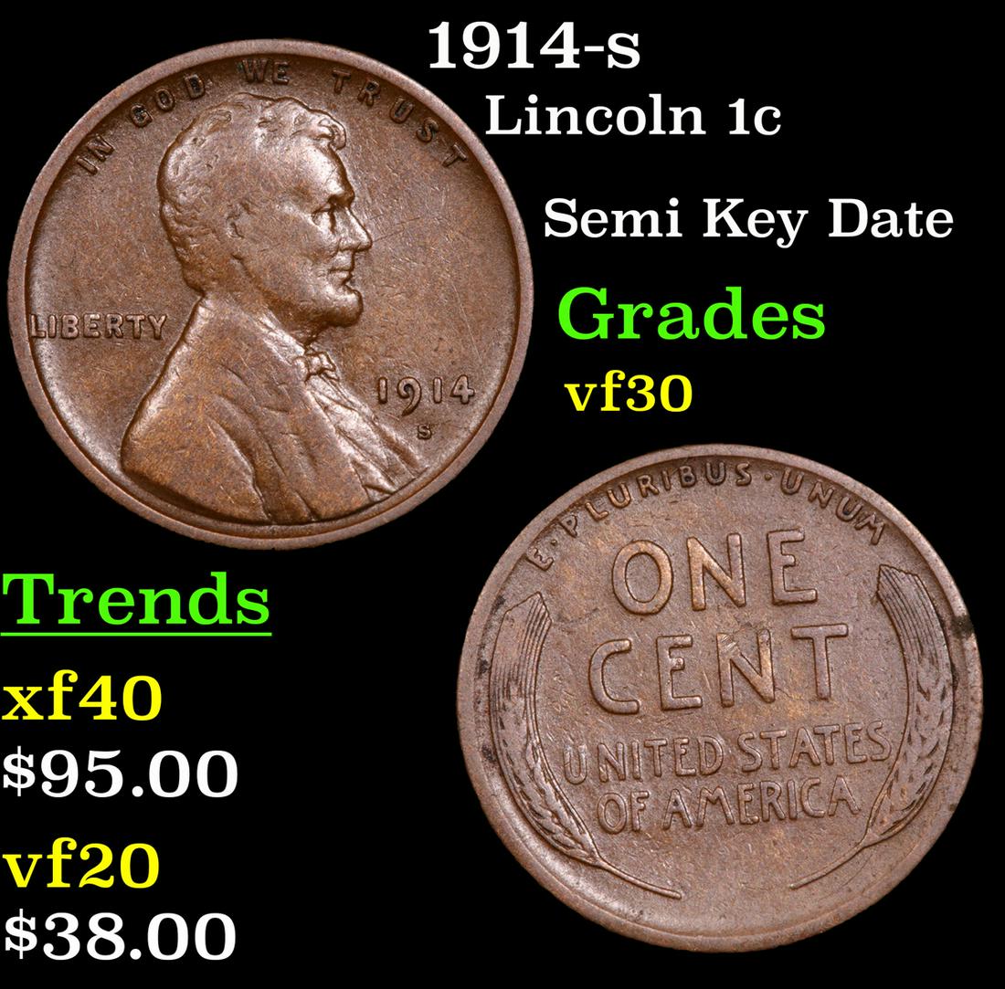 1914-s Lincoln Cent 1c Grades vf++ (1 of 3)