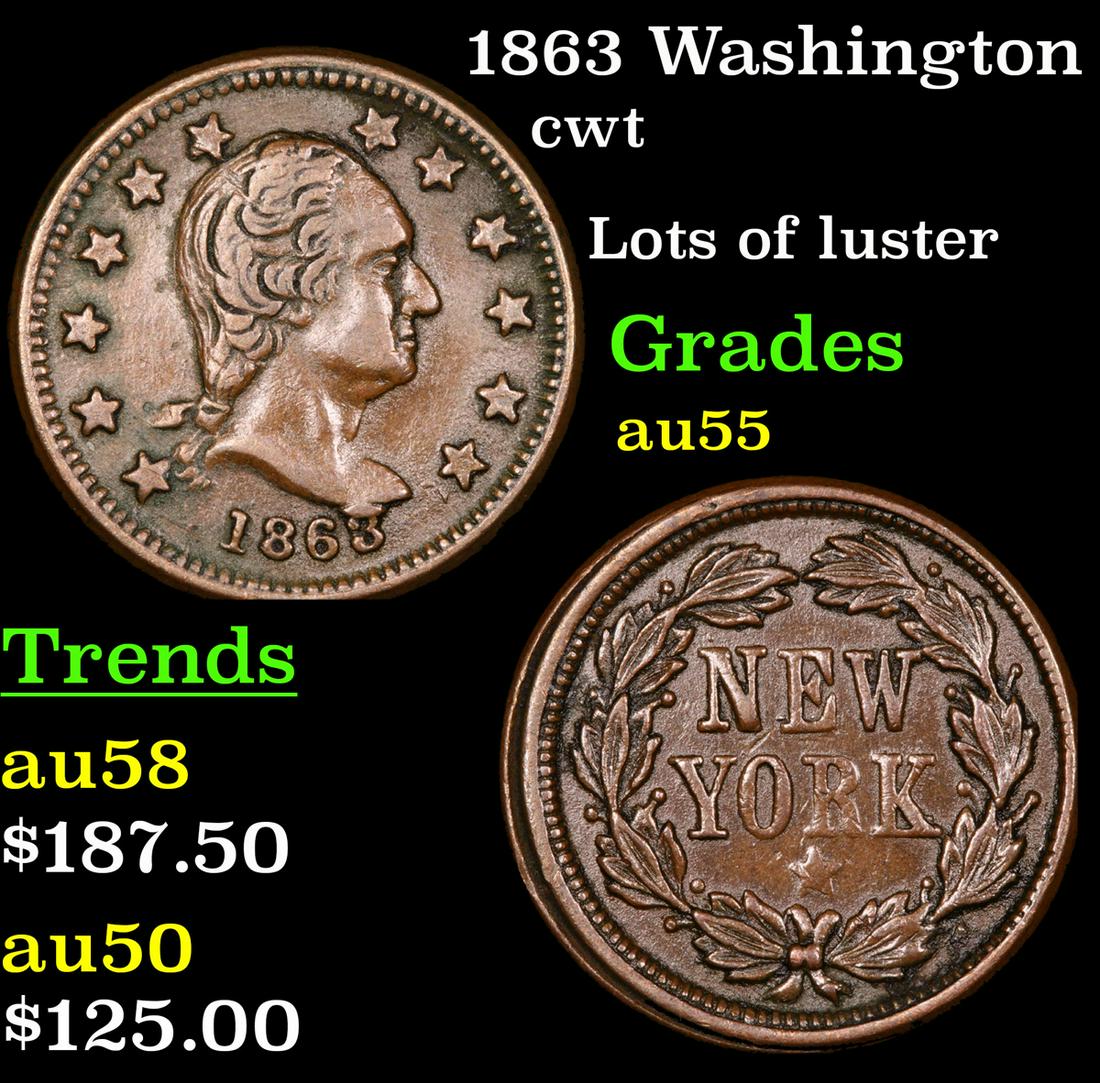 1863 Washington Civil War Token 1c Grades Choice AU (1 of 3)