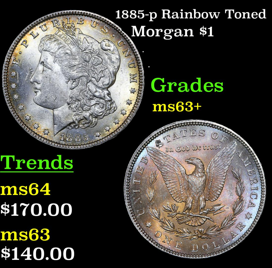 1885-p Rainbow Toned Morgan Dollar $1 Grades Select+ (1 of 3)