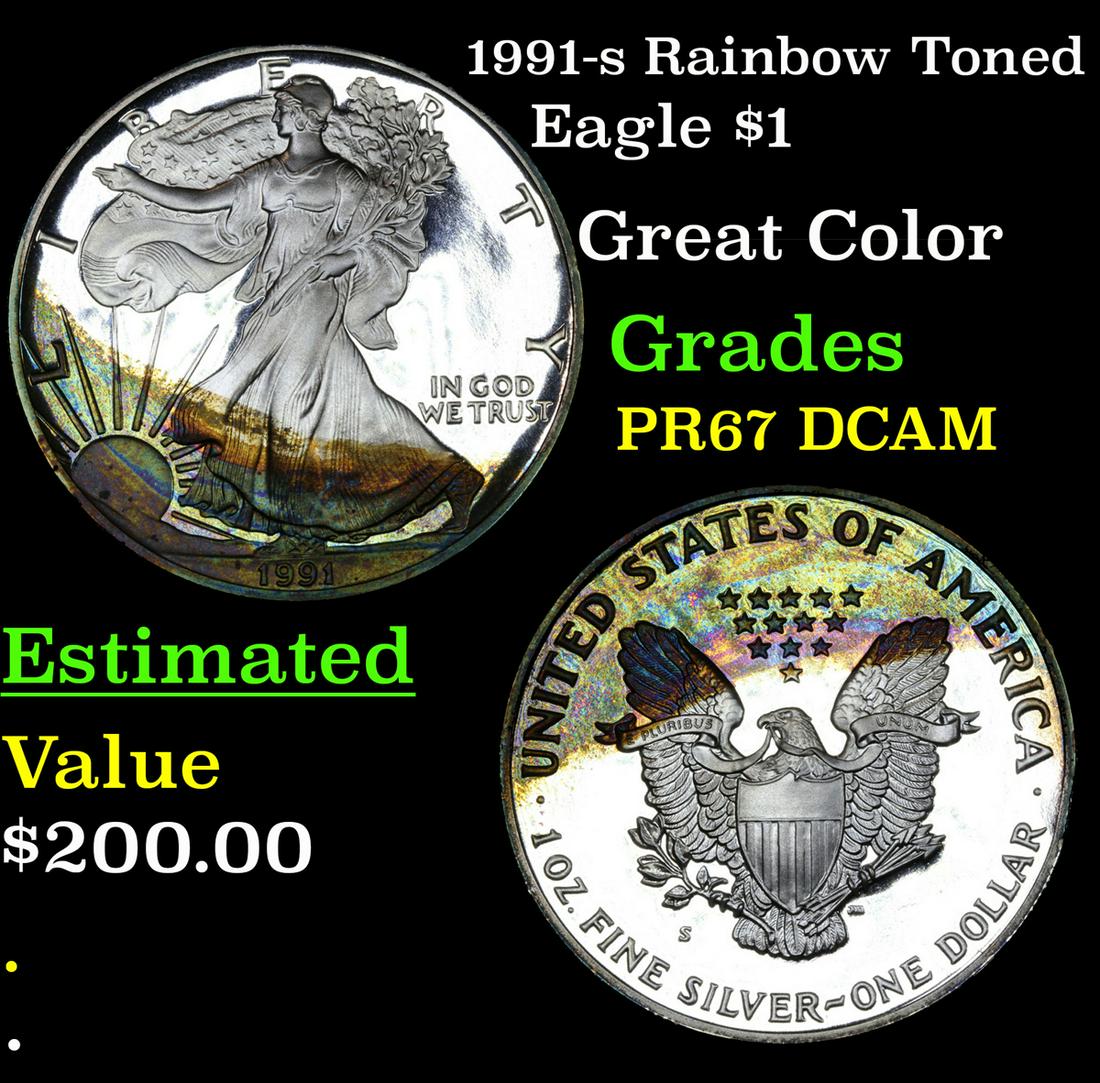 1991-s Rainbow Toned Silver Eagle Dollar $1 Grades (1 of 3)