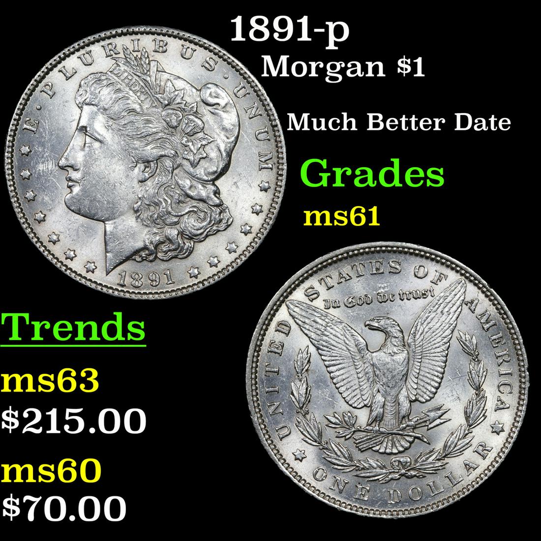 1891-p Morgan Dollar $1 Grades BU+ (1 of 3)