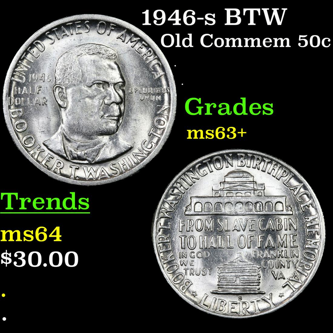1946-s BTW Old Commem Half Dollar 50c Grades Select+ (1 of 3)