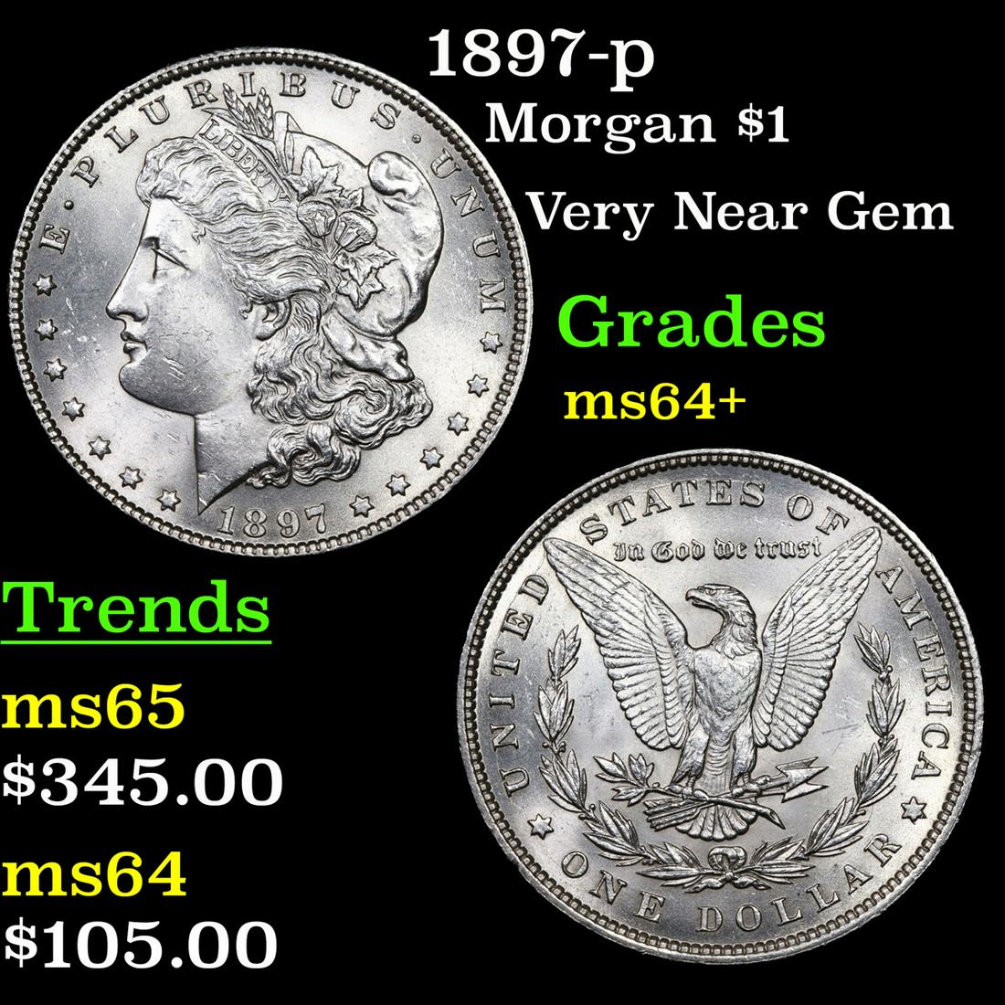 1897-p Morgan Dollar $1 Grades Choice+ Unc (1 of 3)