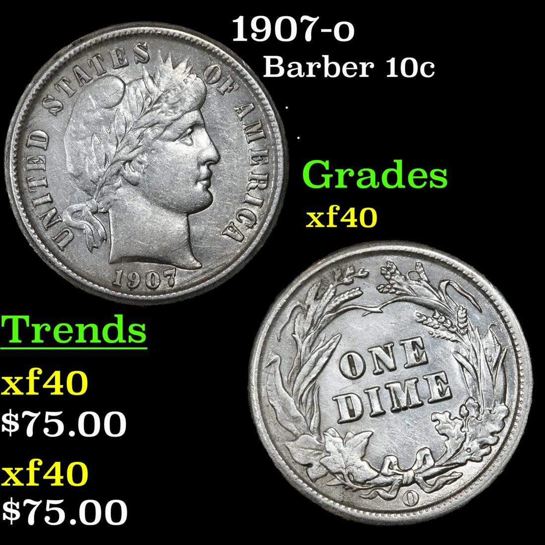 1907-o Barber Dime 10c Grades xf (1 of 3)