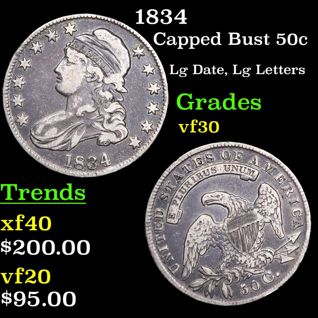 1834 Capped Bust Half Dollar 50c Grades vf++ (1 of 3)