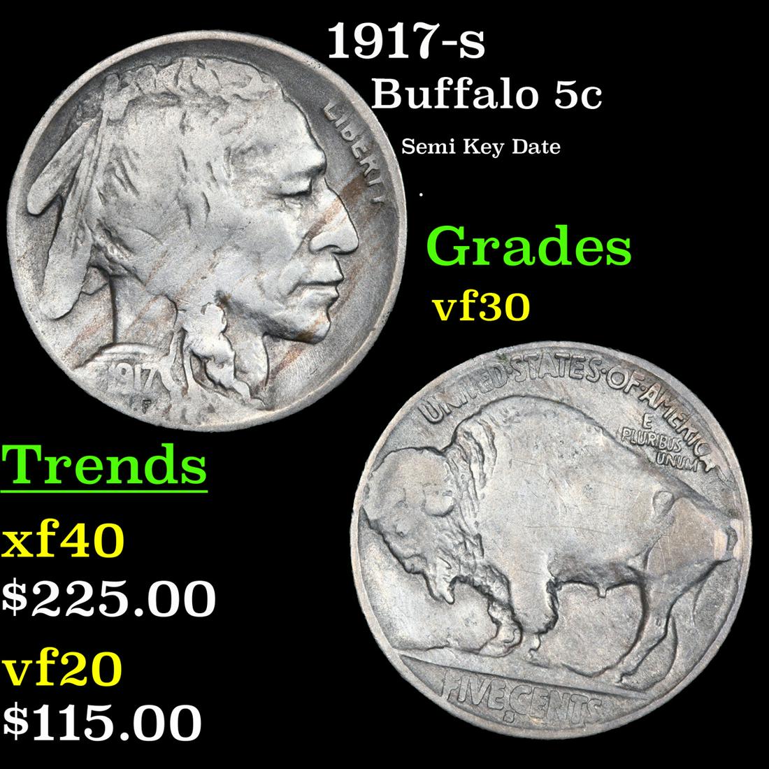 1917-s Buffalo Nickel 5c Grades vf++ (1 of 3)