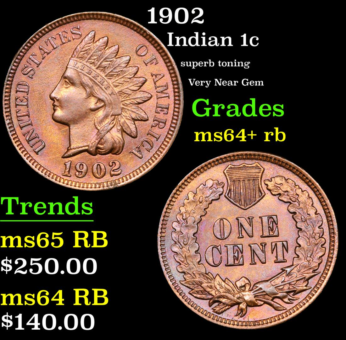 1902 Indian Cent 1c Grades Choice+ Unc RB (1 of 3)