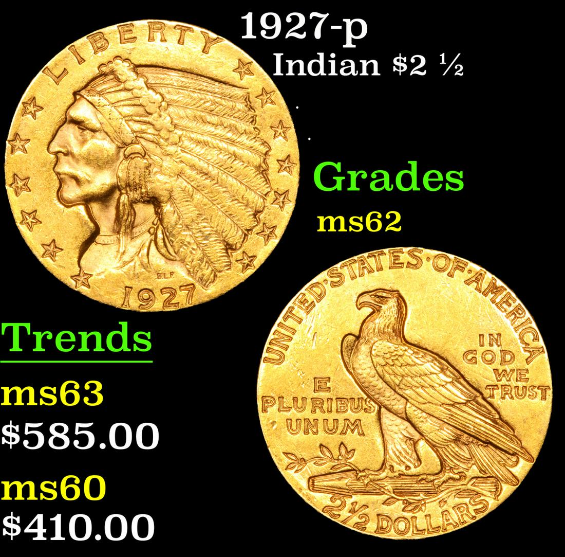 1927-p Gold Indian Quarter Eagle $2 1/2 Grades Select (1 of 3)