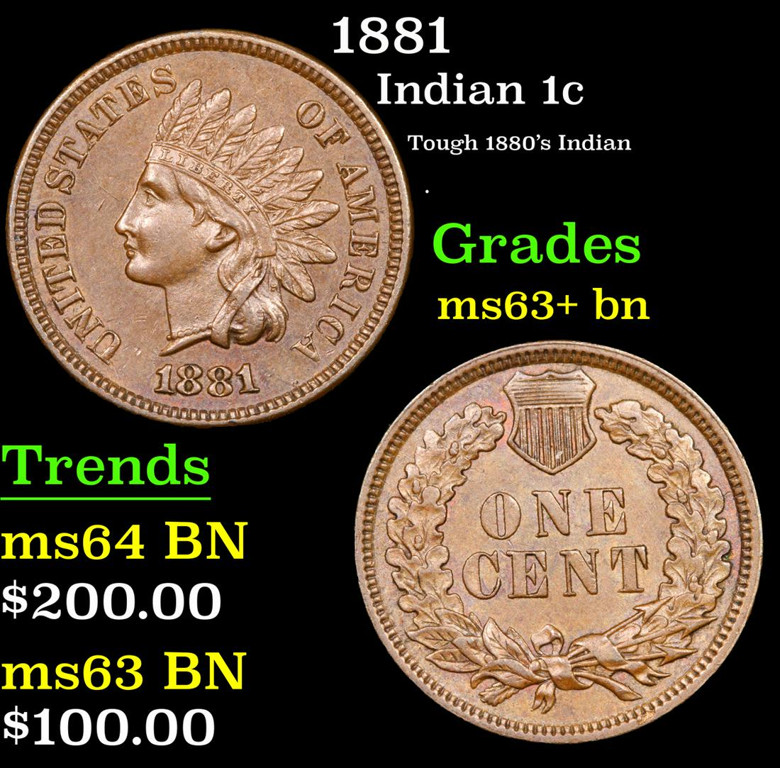 1881 Indian Cent 1c Grades Select+ Unc BN (1 of 3)