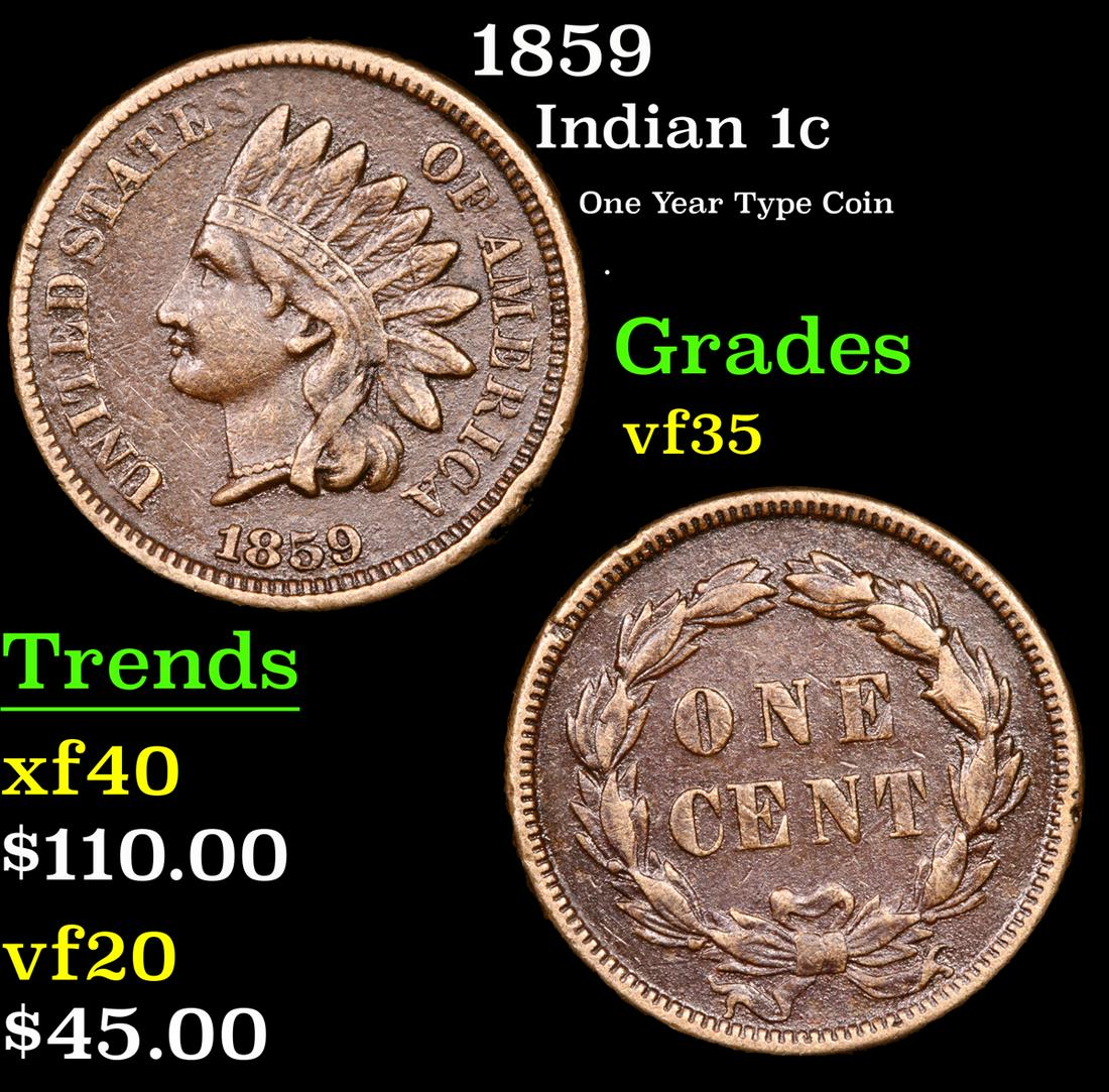 1859 Indian Cent 1c Grades vf++ (1 of 3)