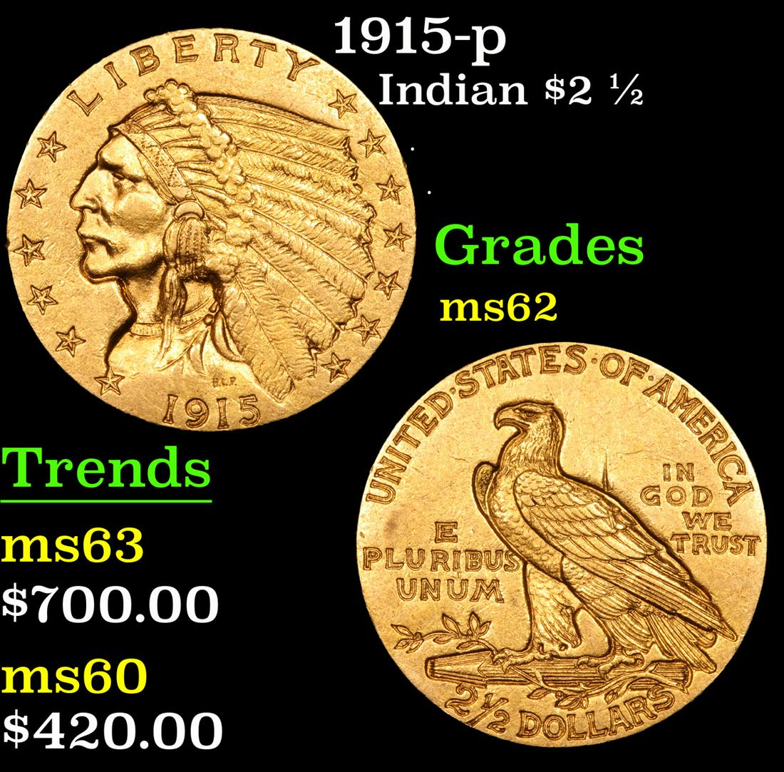 1915-p Gold Indian Quarter Eagle $2 1/2 Grades Select (1 of 3)