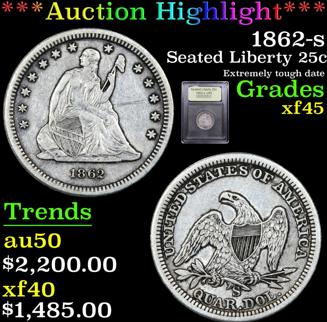 ***Auction Highlight*** 1862-s Seated Liberty Quarter (1 of 5)