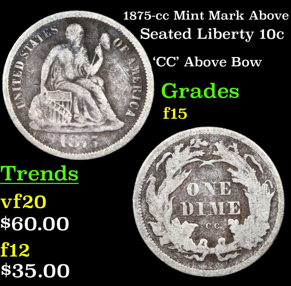 1875-cc Mint Mark Above Seated Liberty Dime 10c Grades (1 of 3)
