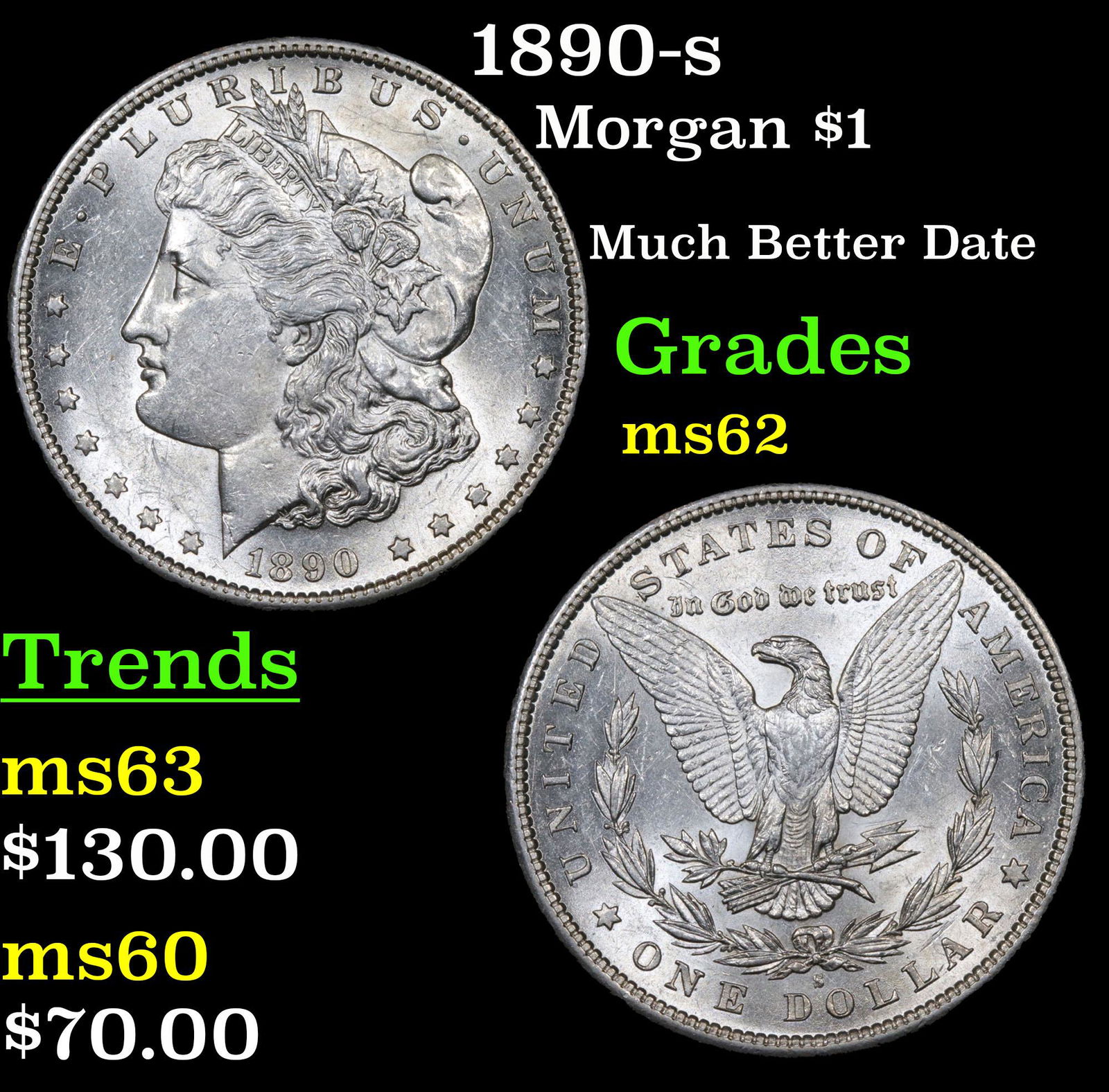 1890-s Morgan Dollar $1 Grades Select Unc (1 of 3)