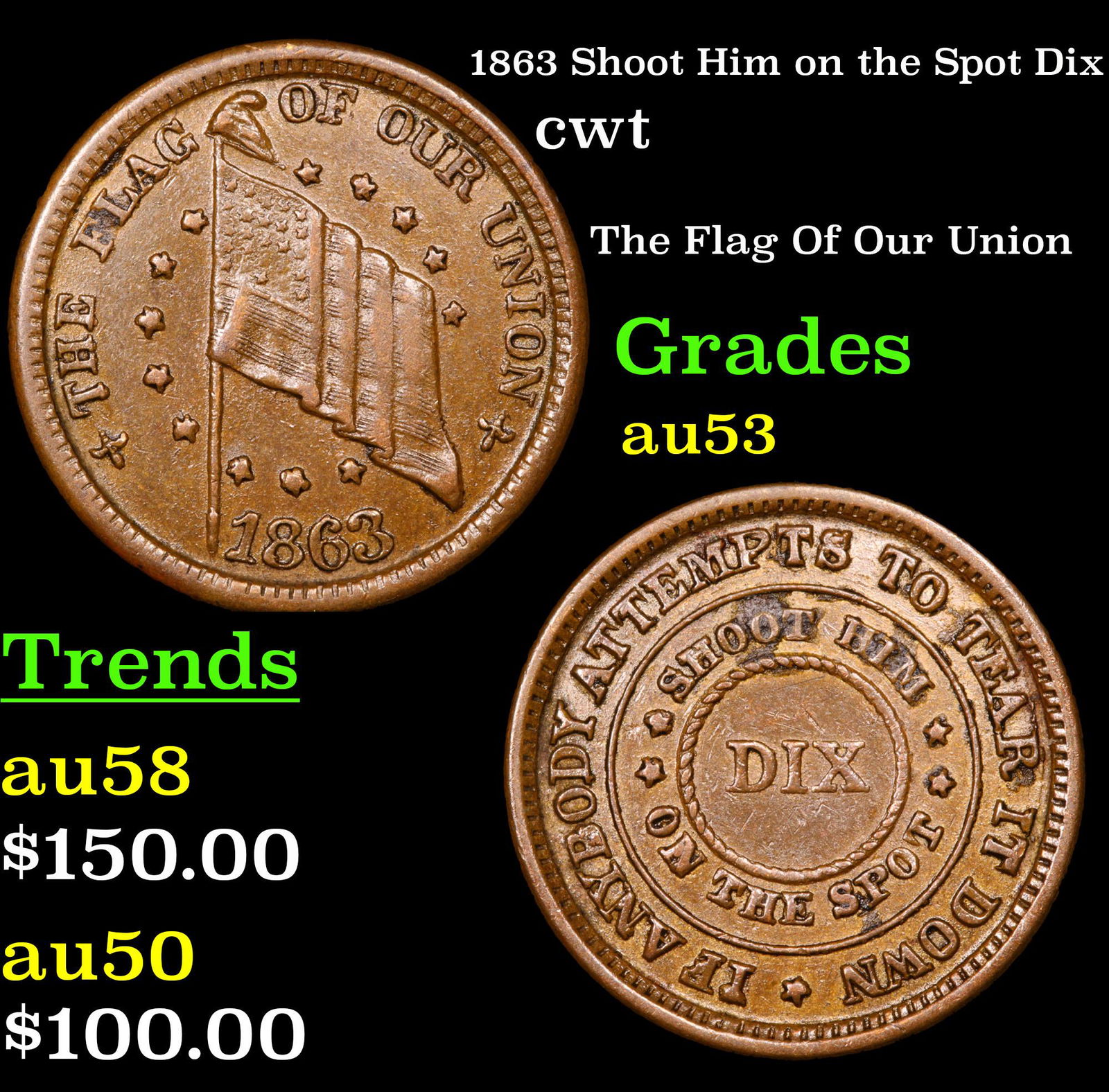 1863 Shoot Him On The Spot Dix Civil War Token 1c Jan 26 2020 Key Date Coins In Nj