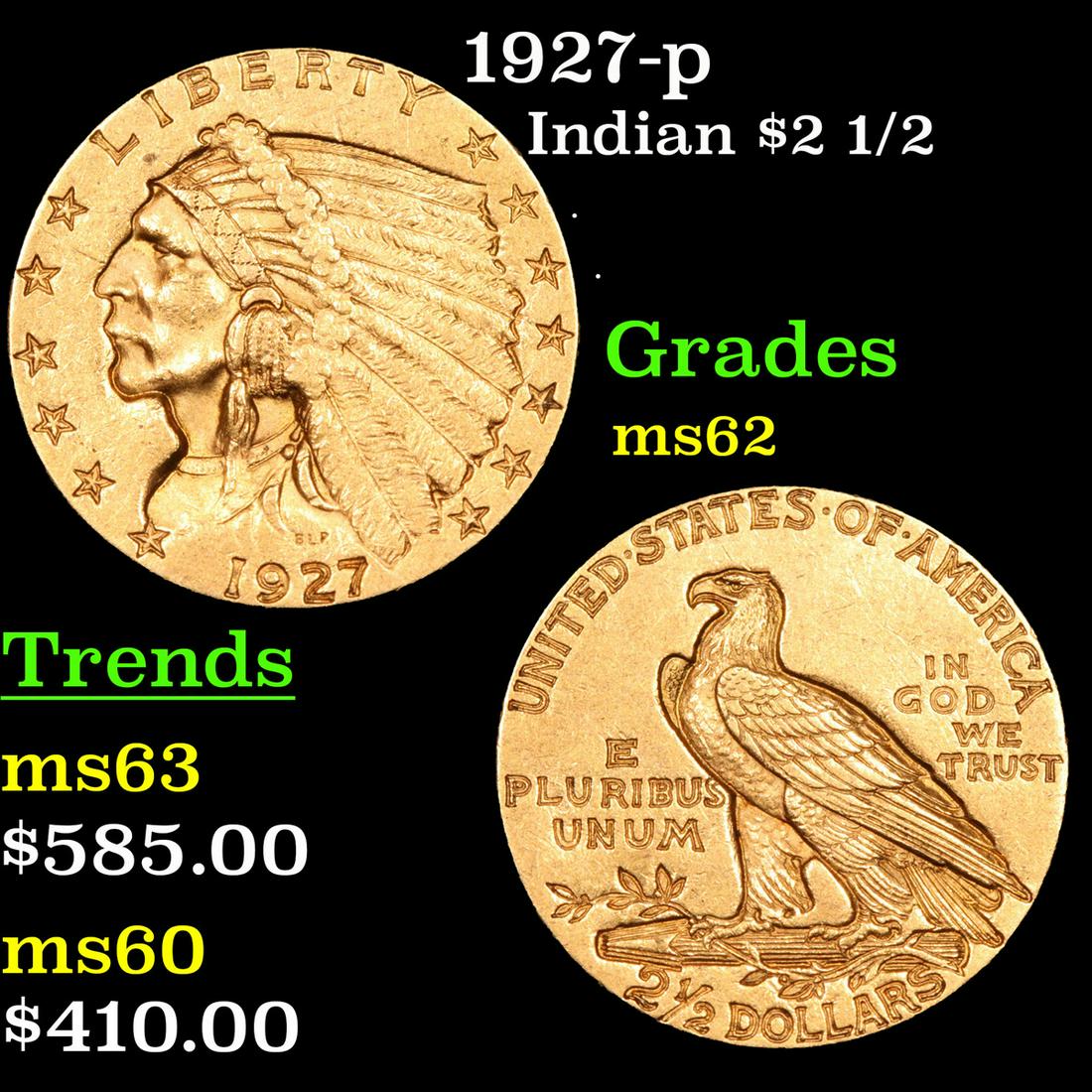 1927-p Gold Indian Quarter Eagle $2 1/2 Grades Select (1 of 3)