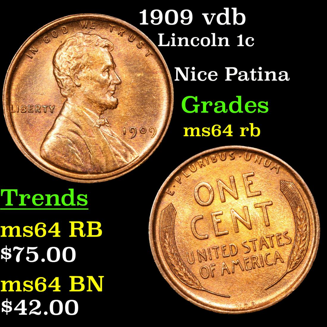1909 vdb Lincoln Cent 1c Grades Choice Unc RB (1 of 3)
