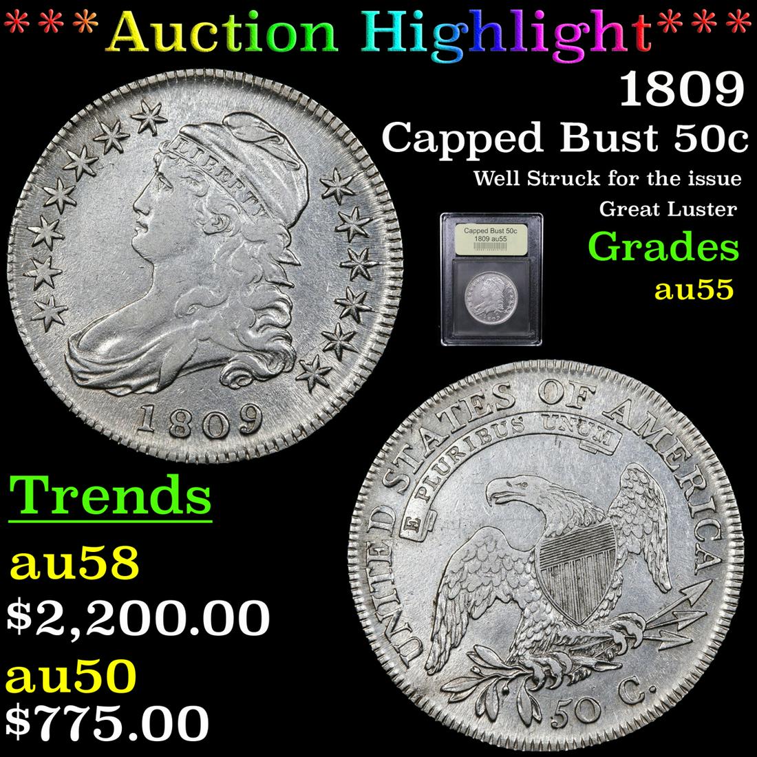 ***Auction Highlight*** 1809 Capped Bust Half Dollar (1 of 5)