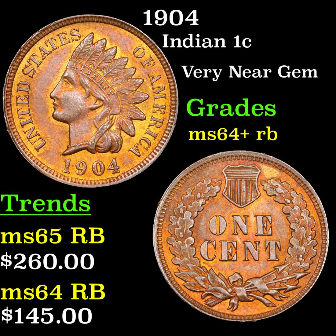 1904 Indian Cent 1c Grades Choice+ Unc RB (1 of 3)