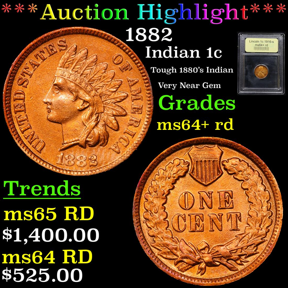 ***Auction Highlight*** 1882 Indian Cent 1c Graded (1 of 5)