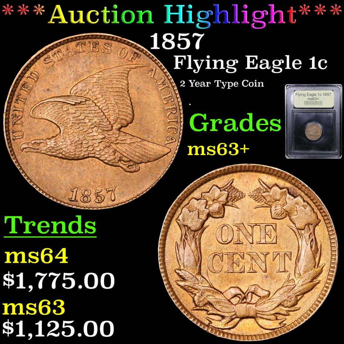 ***Auction Highlight*** 1857 Flying Eagle Cent 1c (1 of 5)