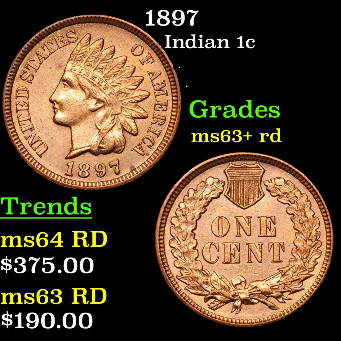1897 Indian Cent 1c Grades Select+ Unc RD (1 of 3)