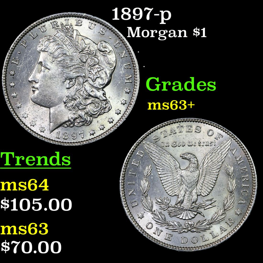 1897-p Morgan Dollar $1 Grades Select+ Unc (1 of 3)