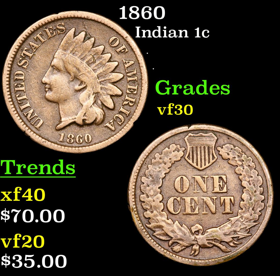1860 Indian Cent 1c Grades vf++ (1 of 3)