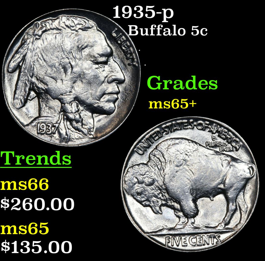 1935-p Buffalo Nickel 5c Grades GEM+ Unc (1 of 3)