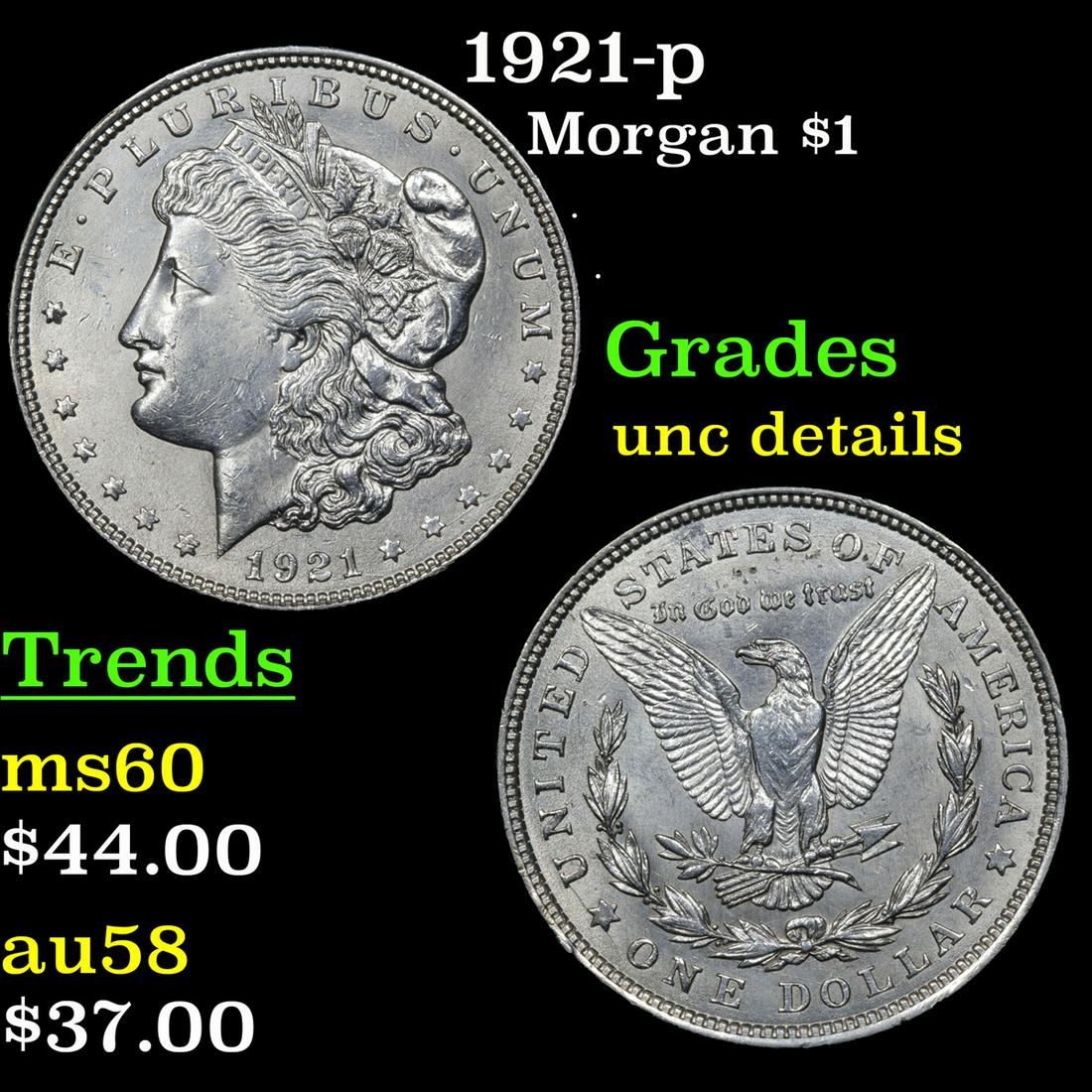 1921-p Morgan Dollar $1 Grades Unc Details (1 of 3)