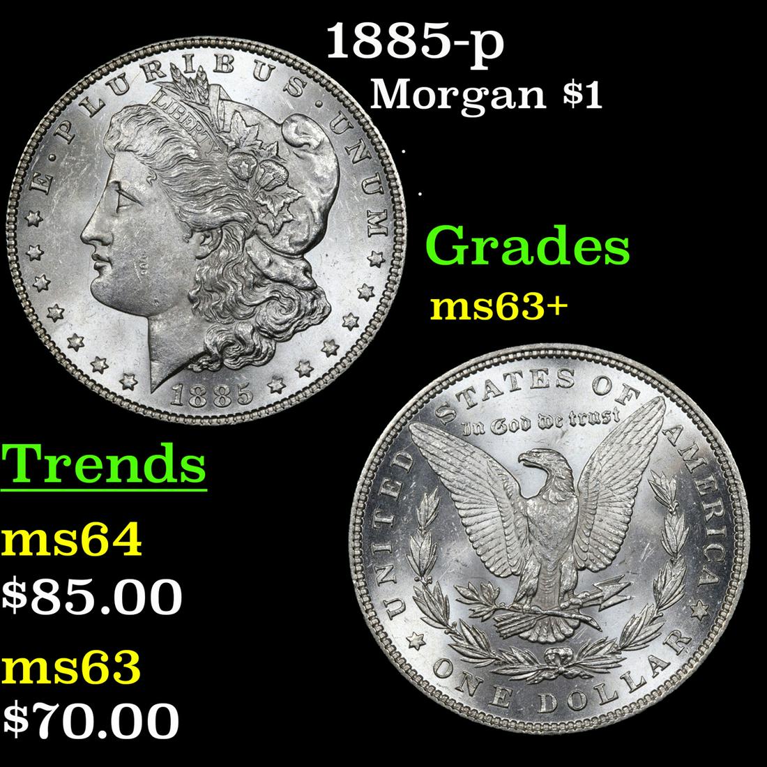 1885-p Morgan Dollar $1 Grades Select+ Unc (1 of 3)