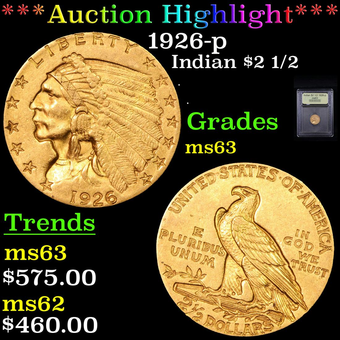 ***Auction Highlight*** 1926-p Gold Indian Quarter (1 of 5)