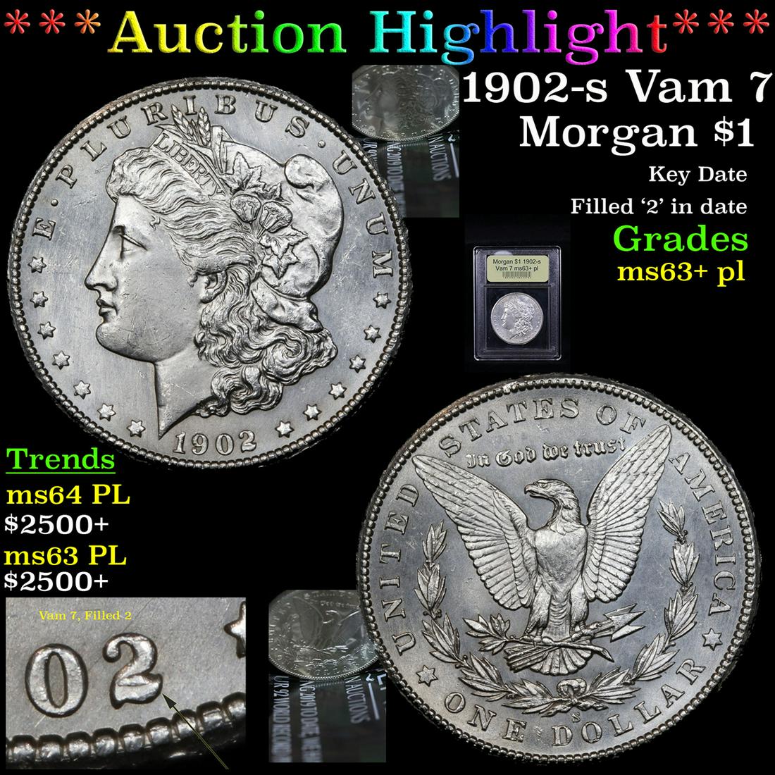 ***Auction Highlight*** 1902-s Vam 7 Morgan Dollar $1 (1 of 8)