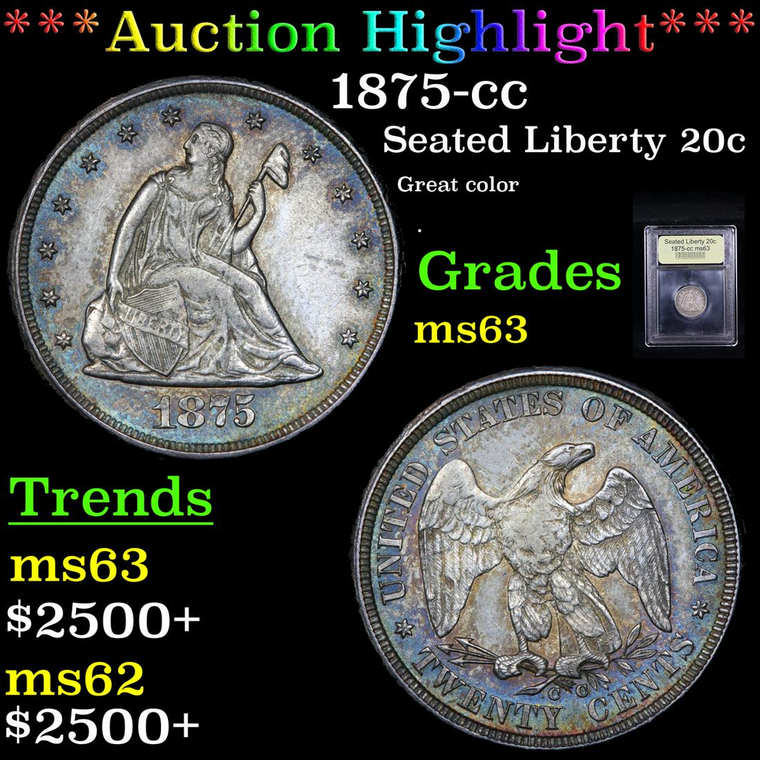 ***Auction Highlight*** 1875-cc Twenty Cent Piece 20c (1 of 5)