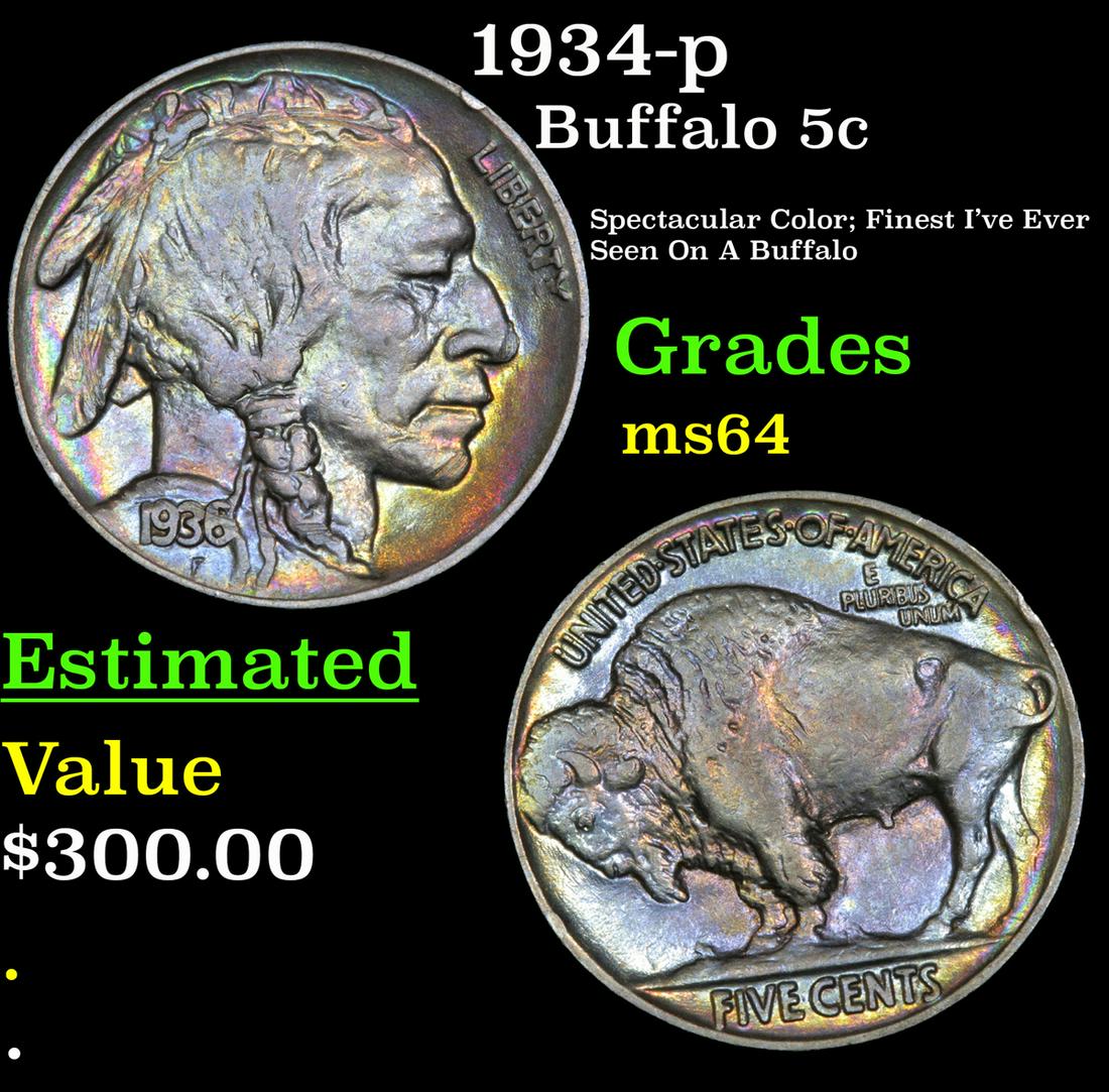 1934-p Buffalo Nickel 5c Grades Choice Unc (1 of 3)