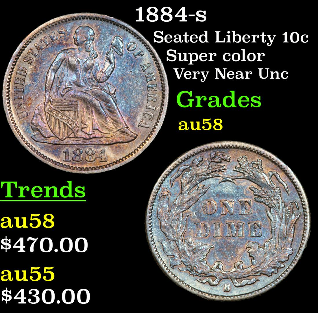 1884-s Seated Liberty 10c Grades Choice AU/BU Slider (1 of 3)