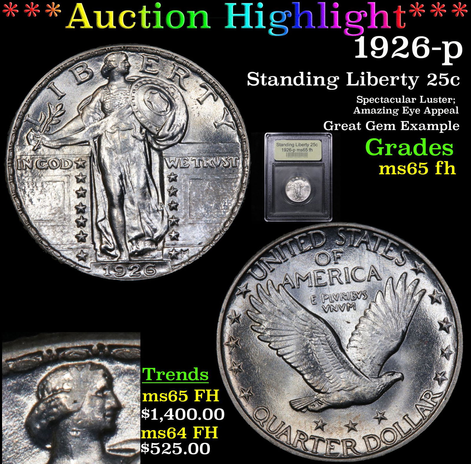 *Highlight* 1926-p Standing Liberty 25c Graded GEM FH (1 of 6)