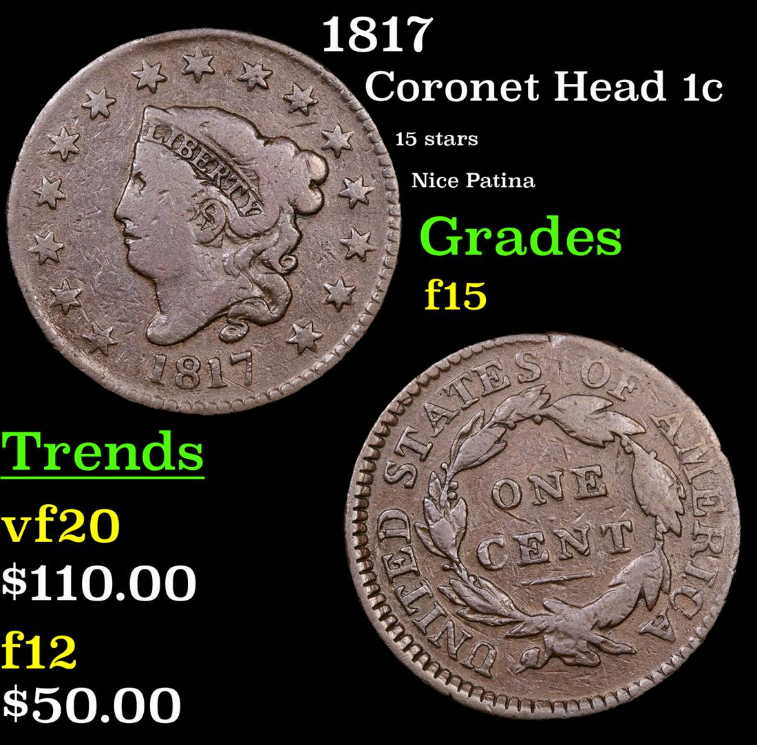 1817 Coronet Head 1c Grades f+ (1 of 3)