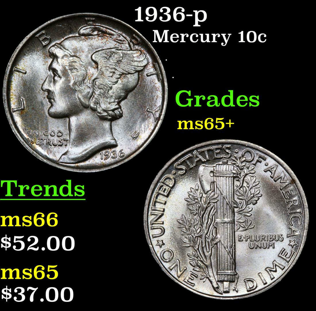 1936-p Mercury 10c Grades GEM+ Unc (1 of 3)