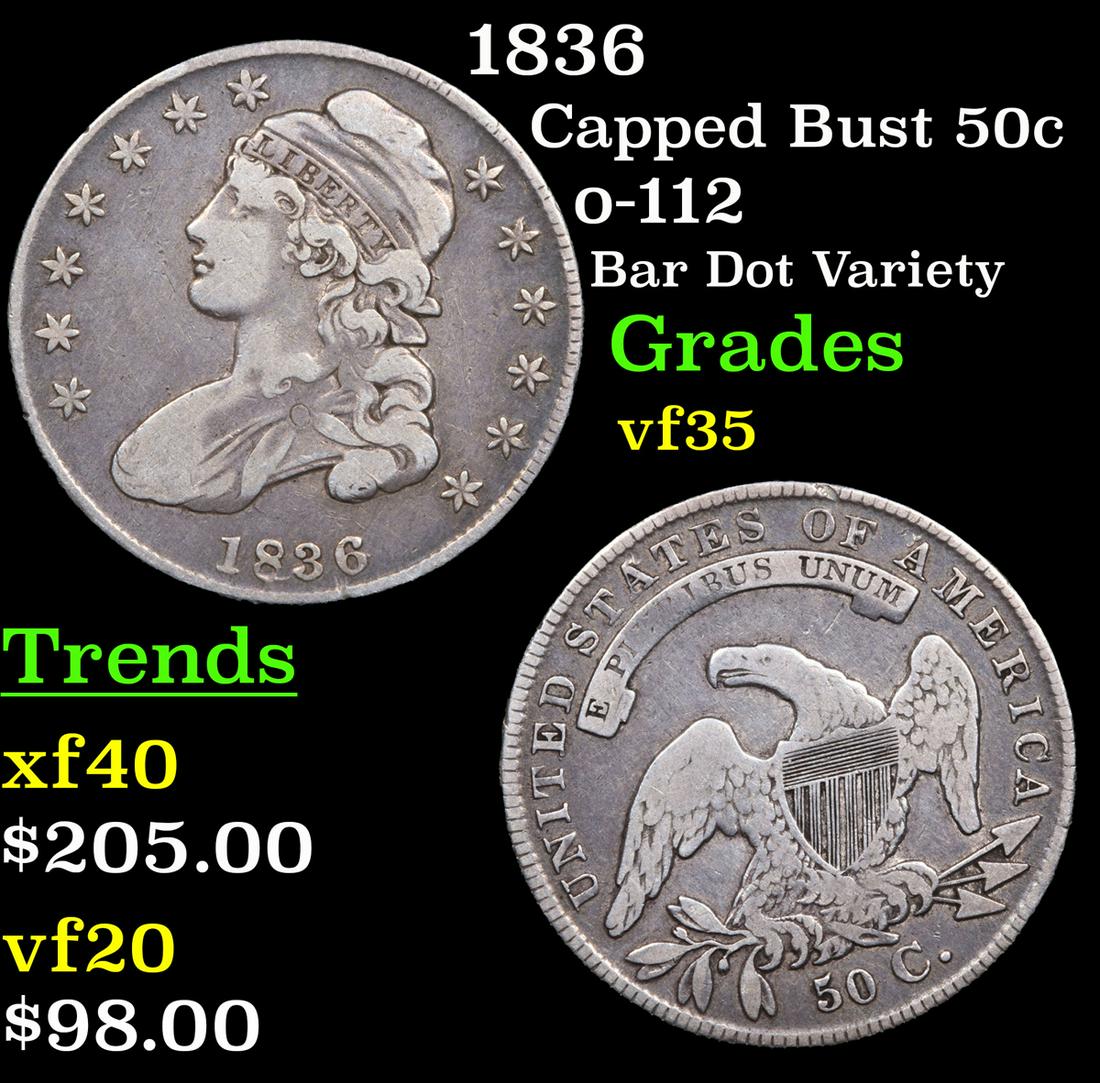 1836 Capped Bust 50c Grades vf++ (1 of 3)