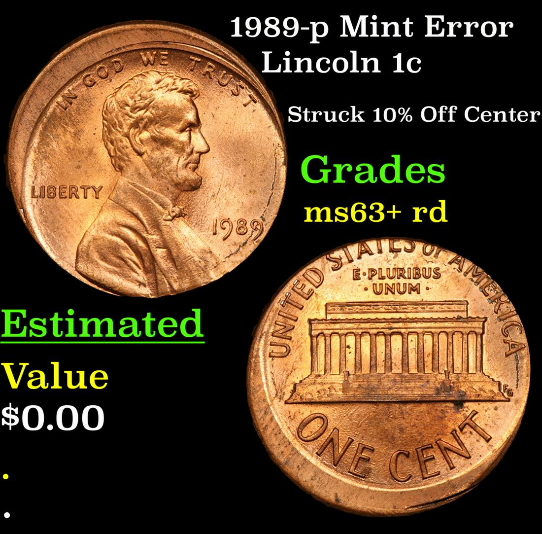 1989-p Mint Error Lincoln 1c Grades Select+ Unc RD (1 of 3)