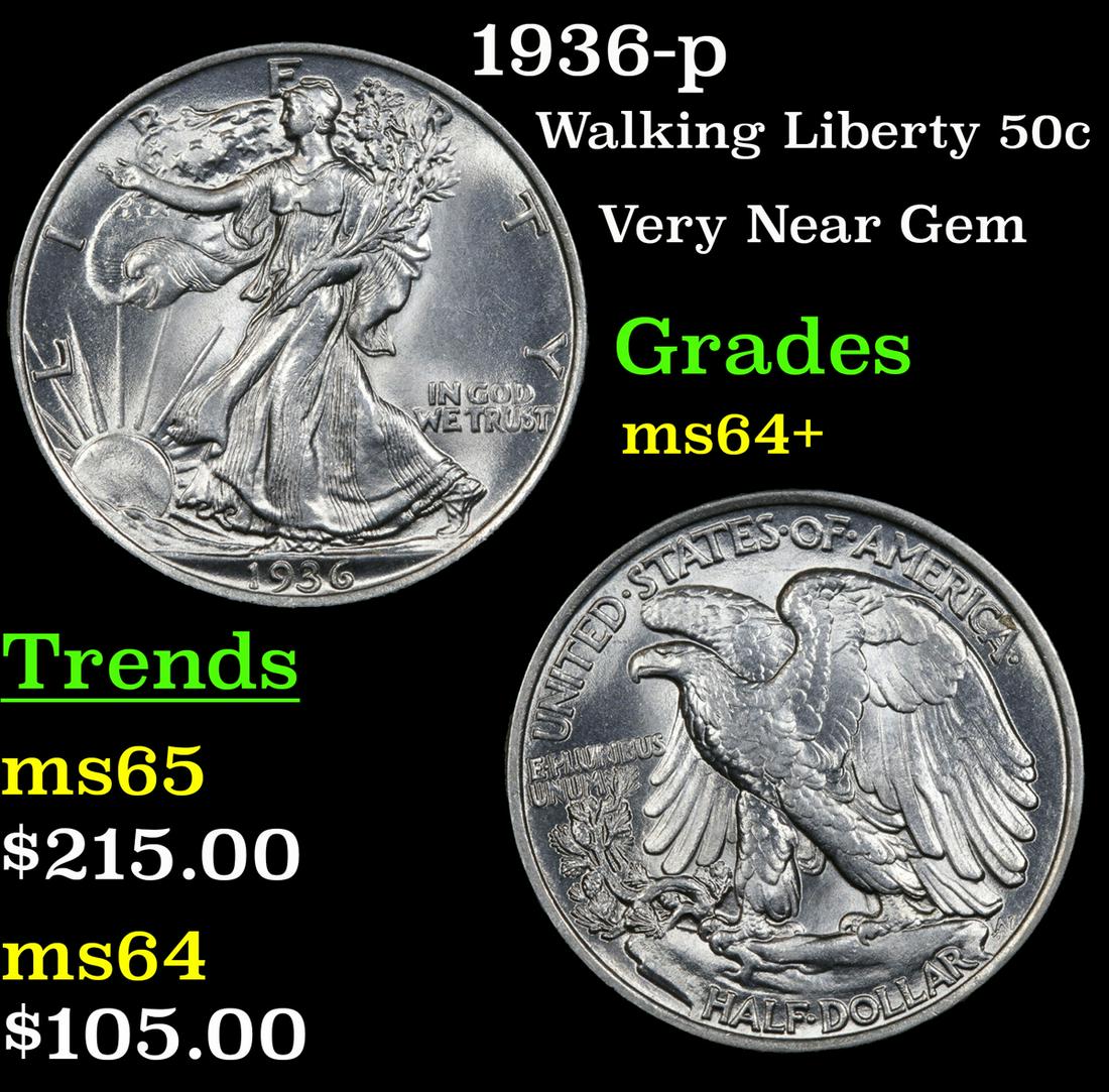 1936-p Walking Liberty 50c Grades Choice+ Unc (1 of 3)