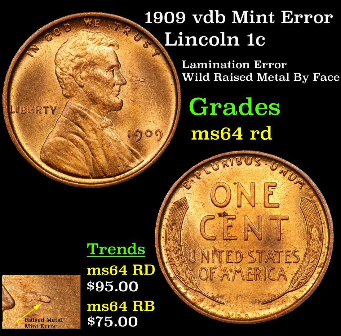 1909 vdb Mint Error Lincoln 1c Grades Choice Unc RD (1 of 5)