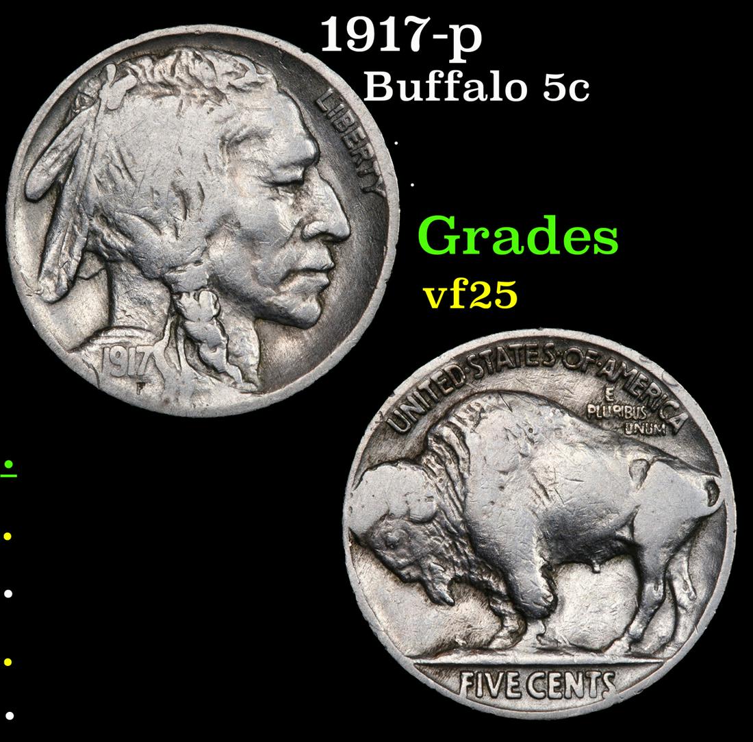 1917-p Buffalo 5c Grades vf+ (1 of 3)