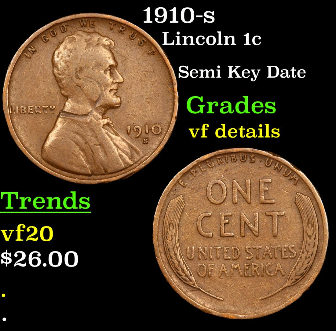 1910-s Lincoln Cent 1c Grades vf details (1 of 3)