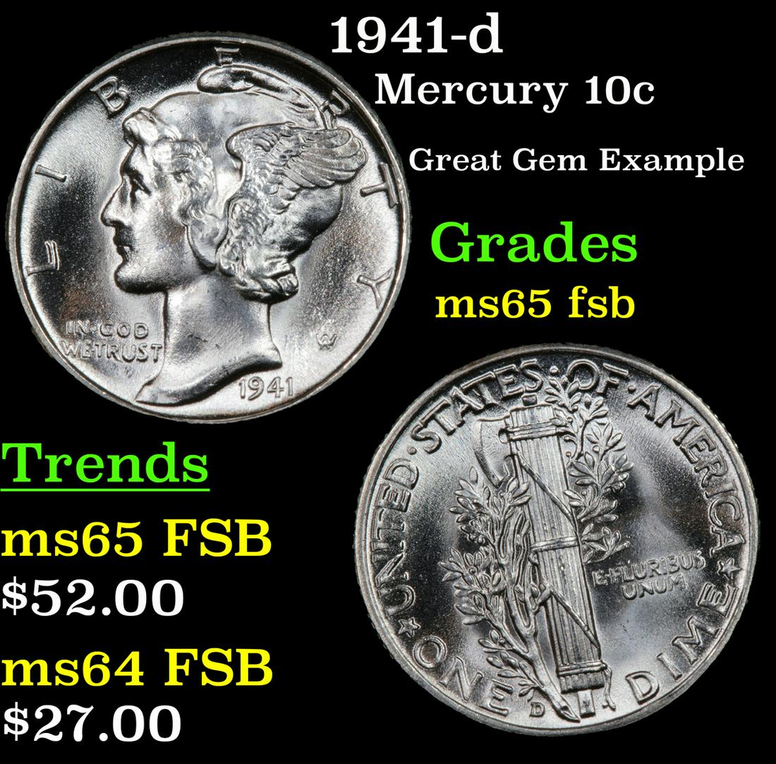 1941-d Mercury Dime 10c Grades GEM FSB (1 of 3)